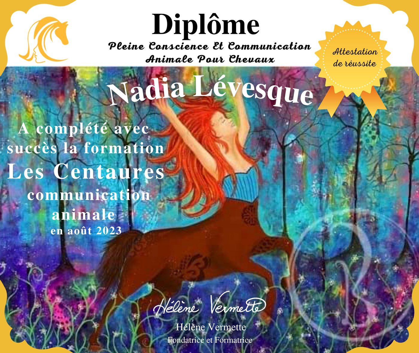 Diplôme de communication animale — Nadia Lévesque