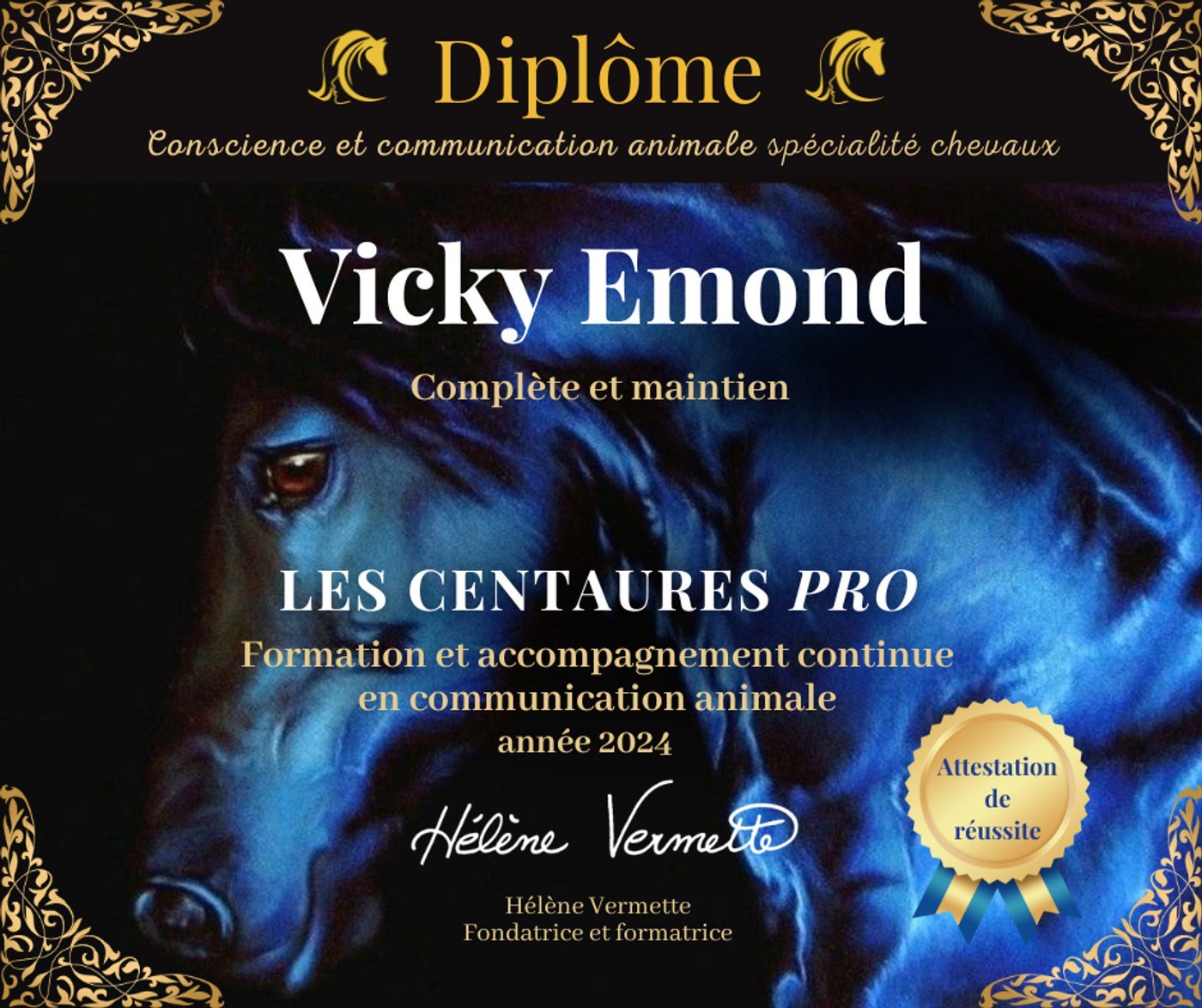 Diplôme de communication animale — Vicky Emond Pro