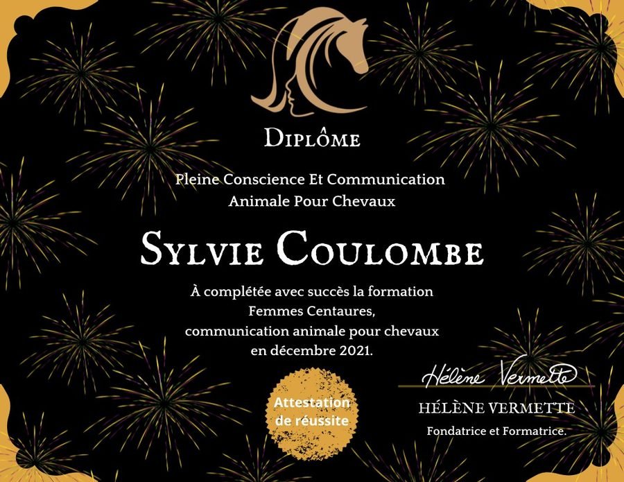 Diplôme de communication animale — Sylvie Coulombe