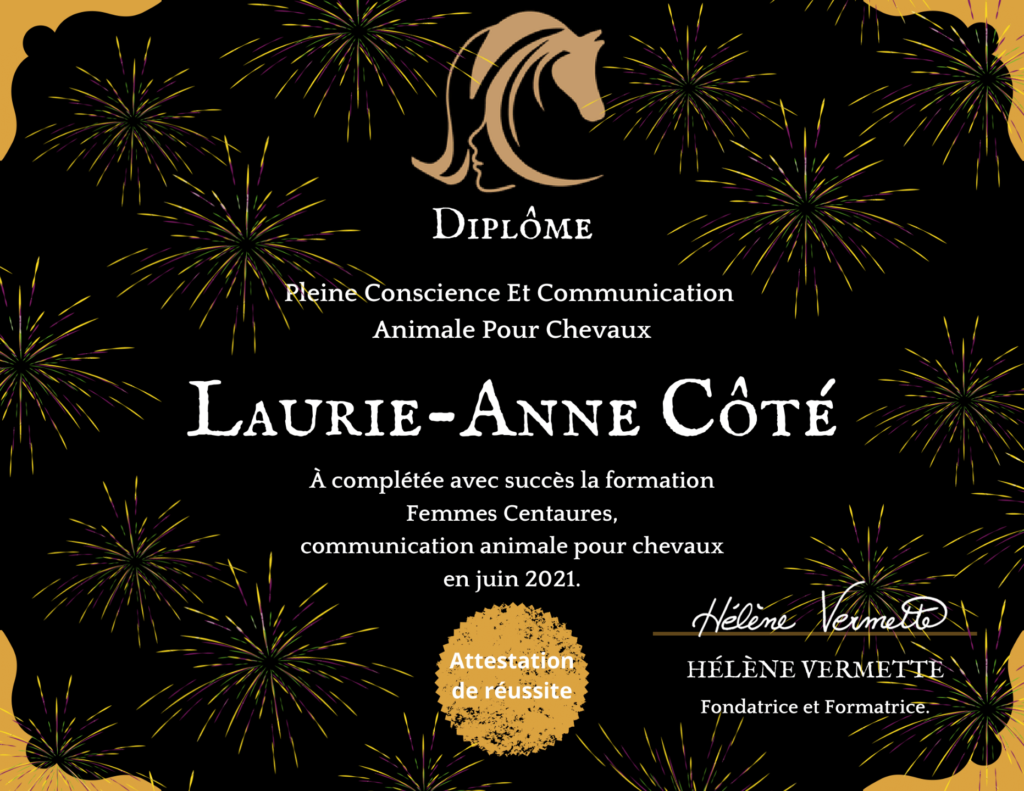Certificat de communication animale — Laurie-Anne Côté